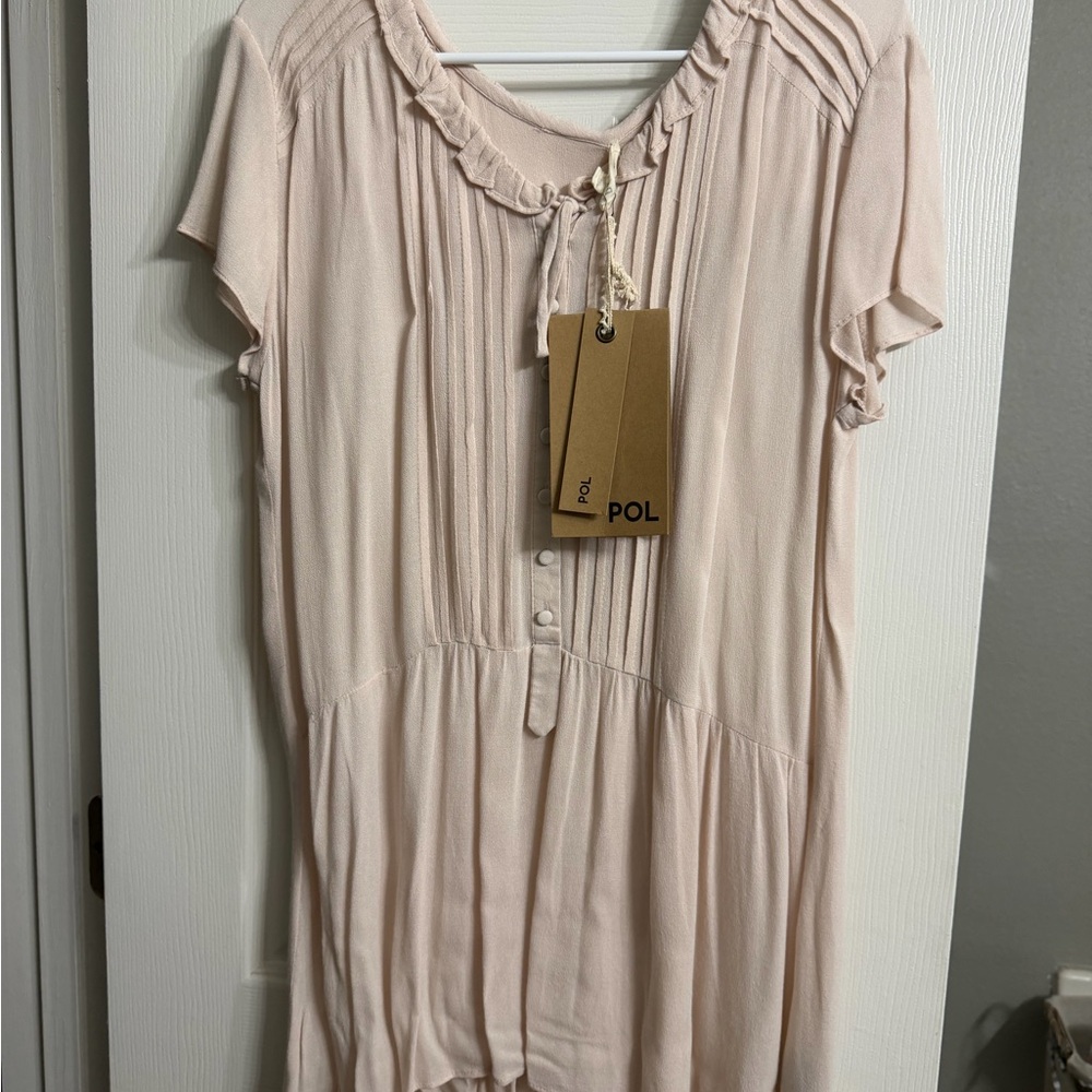 POL Women's Light Blush Pink Midi Dress with Pintuck Detail